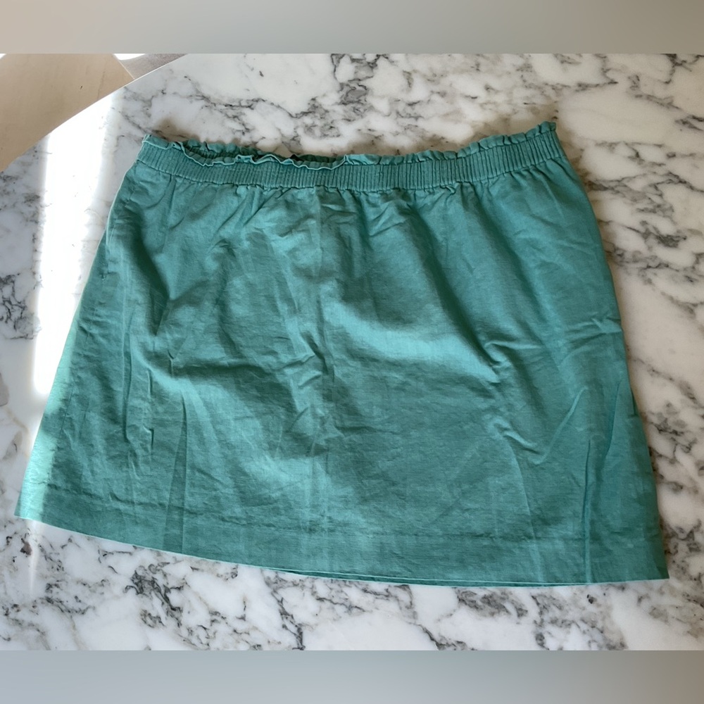 NWOT J Crew Linen-cotton blend city skirt Green sz 24 - small hole near pocket - Picture 2 of 9